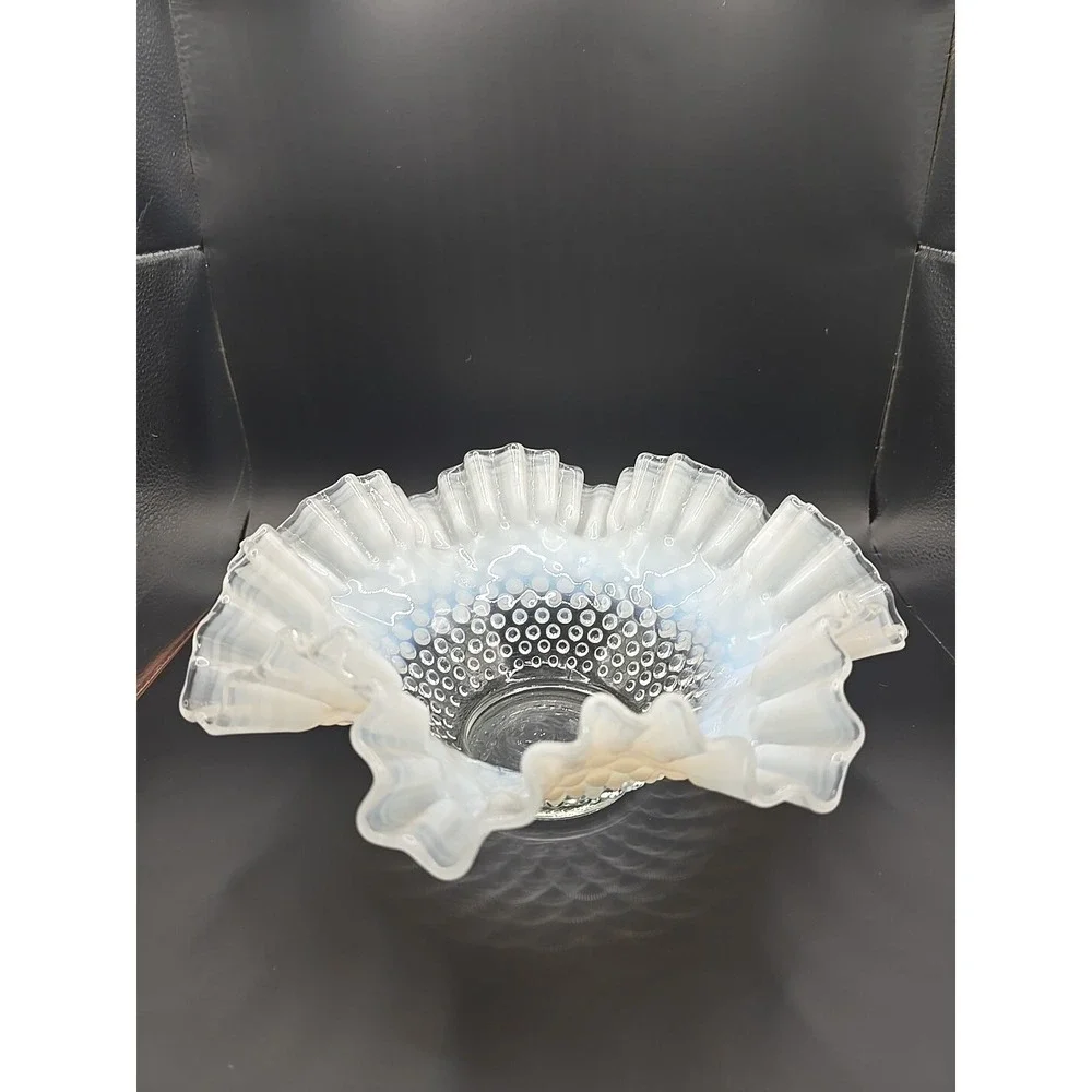 Vintage Fenton Opalescent Hobnail Ruffled Bowl
